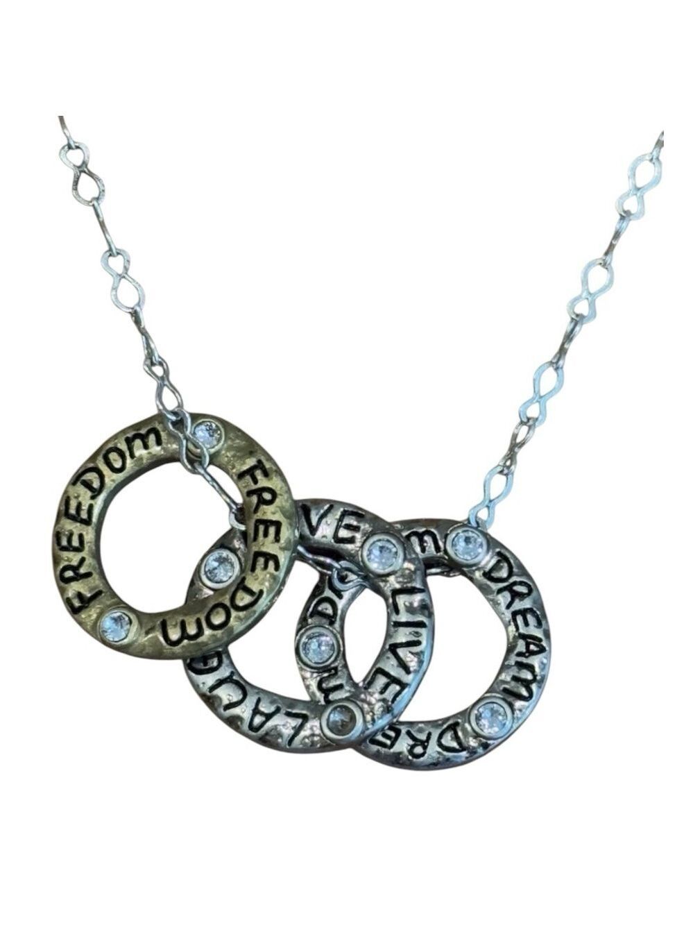 BRIGHTON Art & Soul THREE RING Necklace Freedom Dream Live Love Laugh 0198